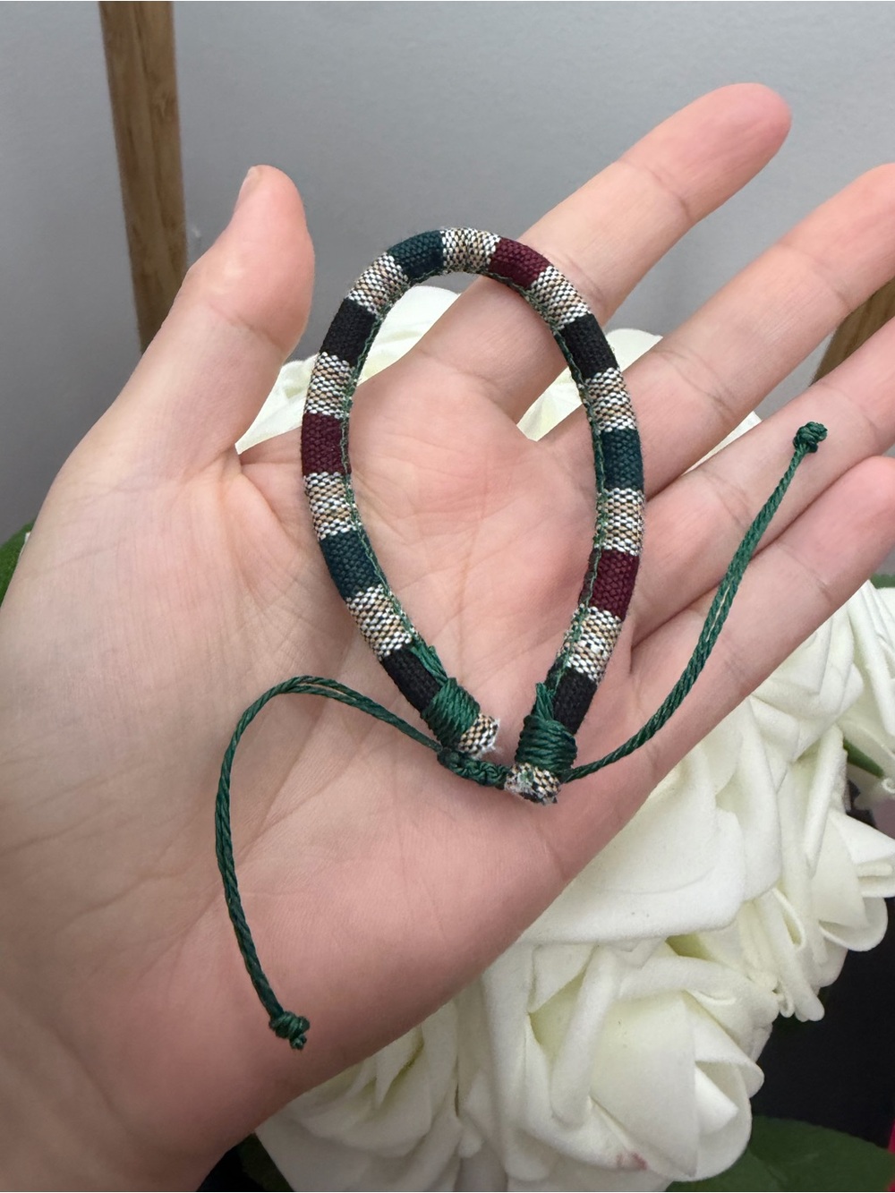Handwoven Green Plaid Adjustable Bracelet